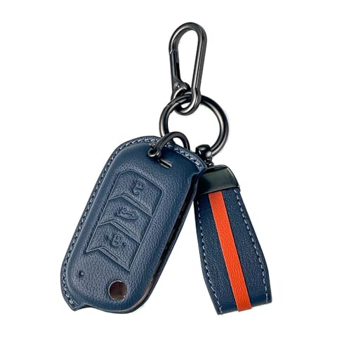 keyzone royal leather key cover for Mahindra Thar Roxx, Thar, Bolero, Scorpio, XUV700, XUV400, XUV3x0, XUV300, TUV300, Marazzo (Celestial Blue) - Image 1