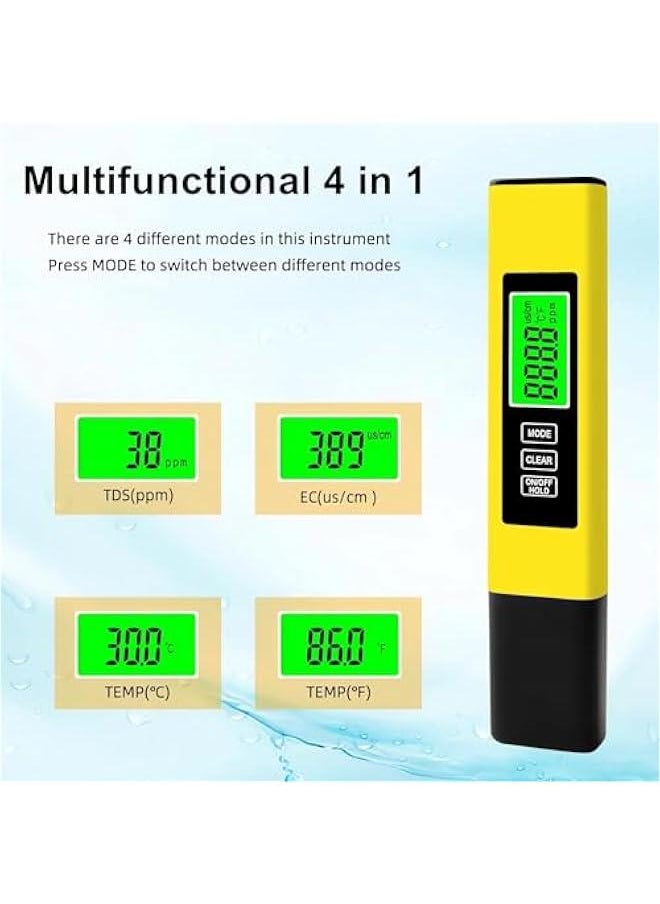 Generic - TDS Meter Digital Water Quality Tester,EC Meter & Temperature Meter 4 in 1,for Ro-Rodi System Drinking Water,Water Quality Tester 0-9990 PPM Measuring Range,1 PPM Increments（Yellow） - Image 1