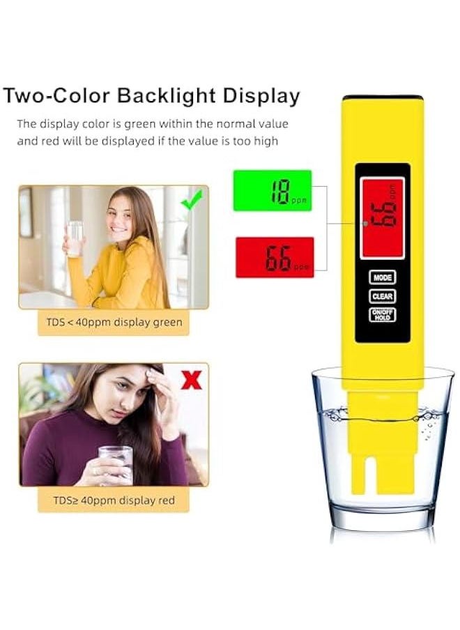 Generic - TDS Meter Digital Water Quality Tester,EC Meter & Temperature Meter 4 in 1,for Ro-Rodi System Drinking Water,Water Quality Tester 0-9990 PPM Measuring Range,1 PPM Increments（Yellow） - Image 1