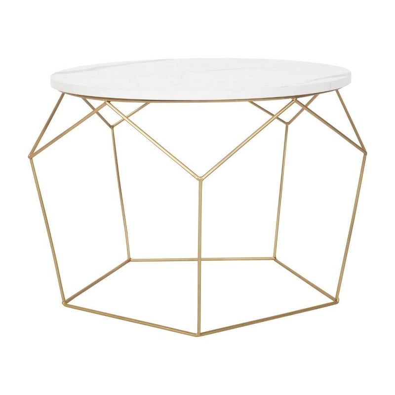Priti Engineered Wooden Modern Multicolour Morgan Coffee Side Table End Table for Living Room, Wood Finish,Golden - Laminated Marble Table top - Image 4