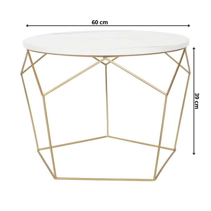Priti Engineered Wooden Modern Multicolour Morgan Coffee Side Table End Table for Living Room, Wood Finish,Golden - Laminated Marble Table top - Image 2