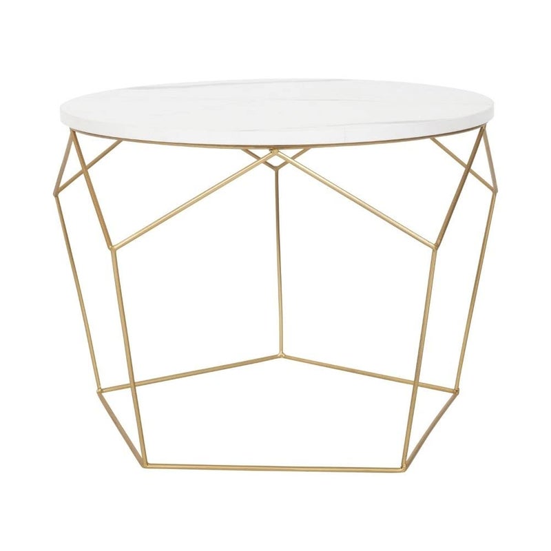 Priti Engineered Wooden Modern Multicolour Morgan Coffee Side Table End Table for Living Room, Wood Finish,Golden - Laminated Marble Table top - Image 3