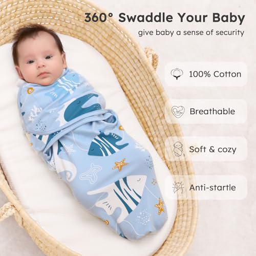 Yoofoss Baby Swaddles for Newborns 100 Cotton Adjustable Swaddle 03 Months 3 Pack Newborn Swaddle Sack Breathable SoftSmall - Image 3