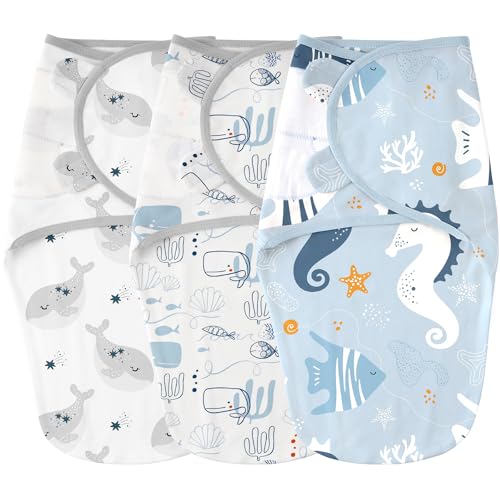 Yoofoss Baby Swaddles for Newborns 100 Cotton Adjustable Swaddle 03 Months 3 Pack Newborn Swaddle Sack Breathable SoftSmall - Image 1