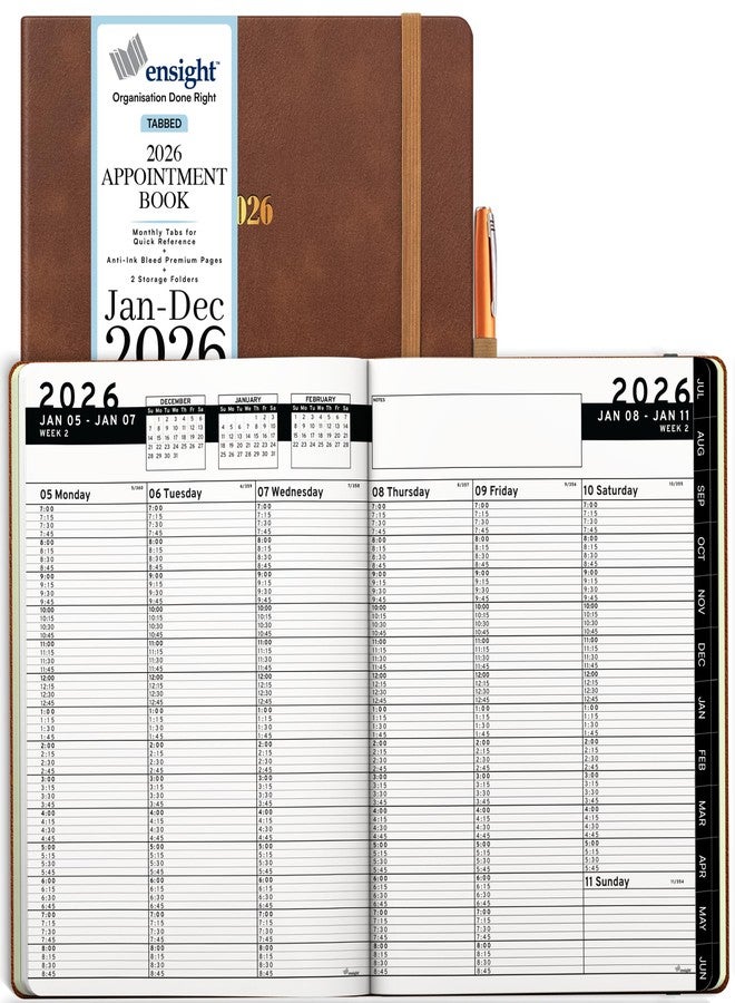 Ensight 2026 Hardcover Appointment Book & Planner 8.5" x 11" inches Large Tabbed Daily Hourly Weekly Planner Schedule Book 15 Minute time Slots Business & Personal Planner Jan 2026 Dec 2026 Brown - Image 1