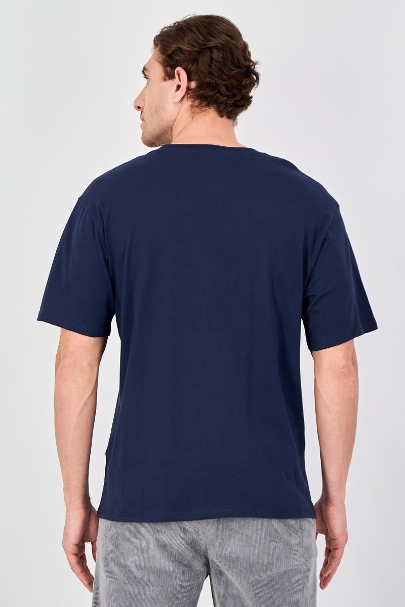 Buffalo Men Crew Neck Short Sleeve Brand Logo T-Shirt, Navy - Image 3