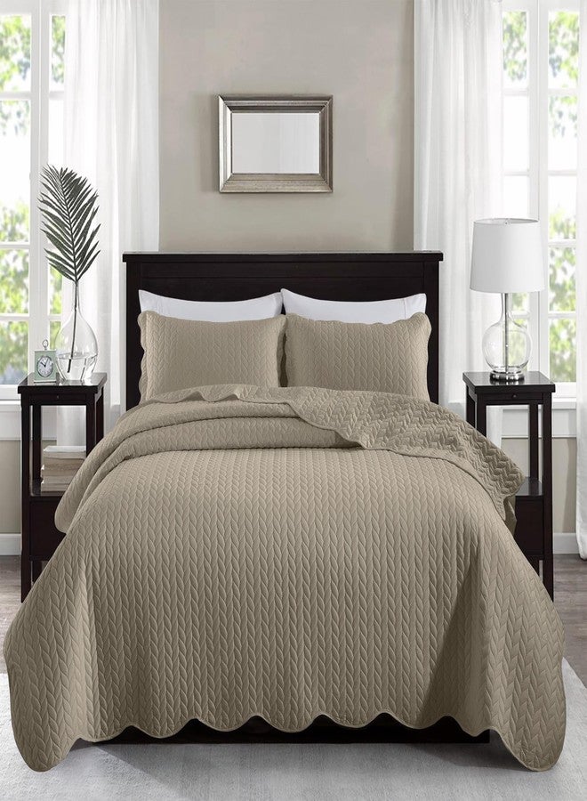 MOONLIGHT20015 Bedspreads Quilts Queen Size Bedding Set (90" x 96") - 2 Pillow Shams (20" x 26"+ 2") - All Season Lightweight Reversible 3 Pcs Microfiber Coverlet Set Embossed Quilt Bedspreads (Beige) - Image 1