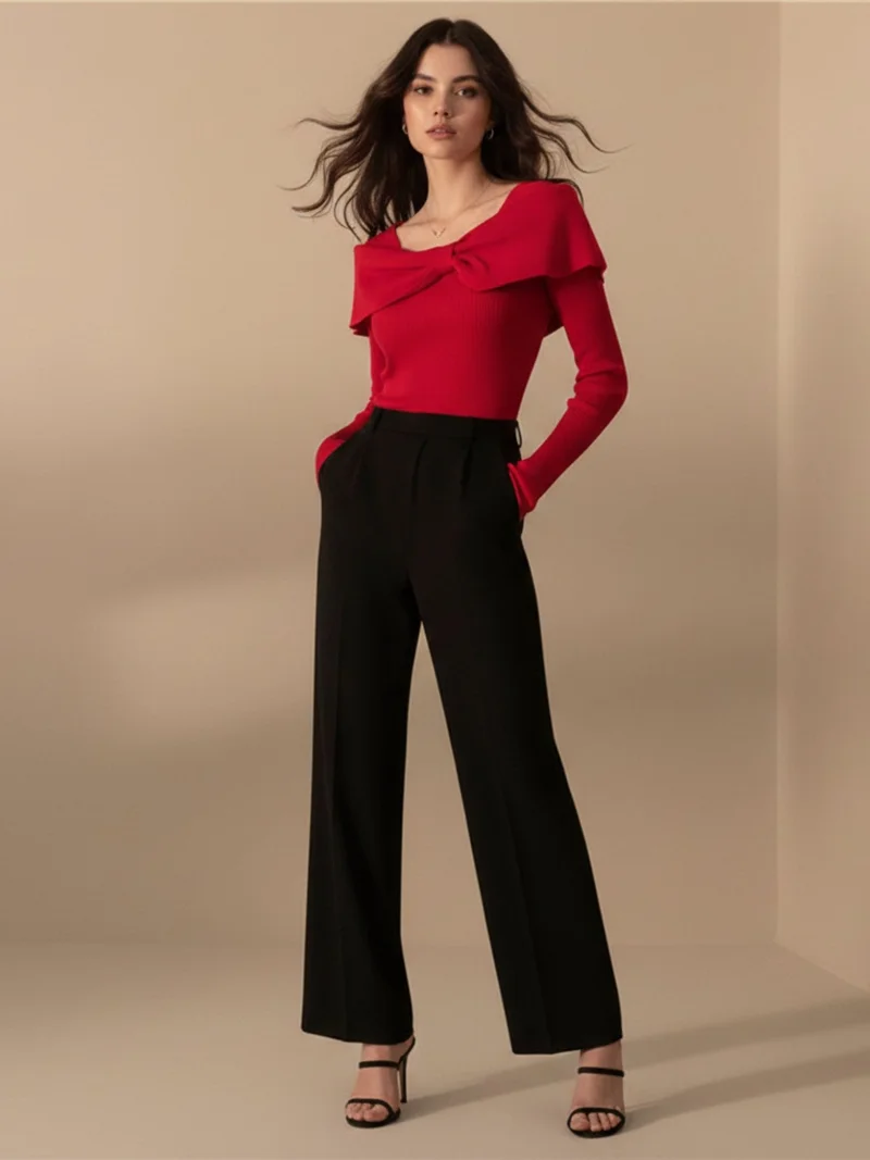 أوجيدر بلوزة جانبية بفيونكة حمراء