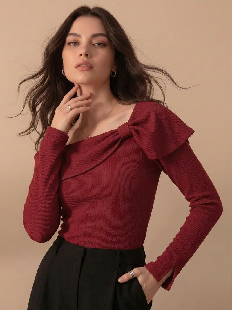 Outzidr  Red Side Bow Top for Women | Best Price UAE