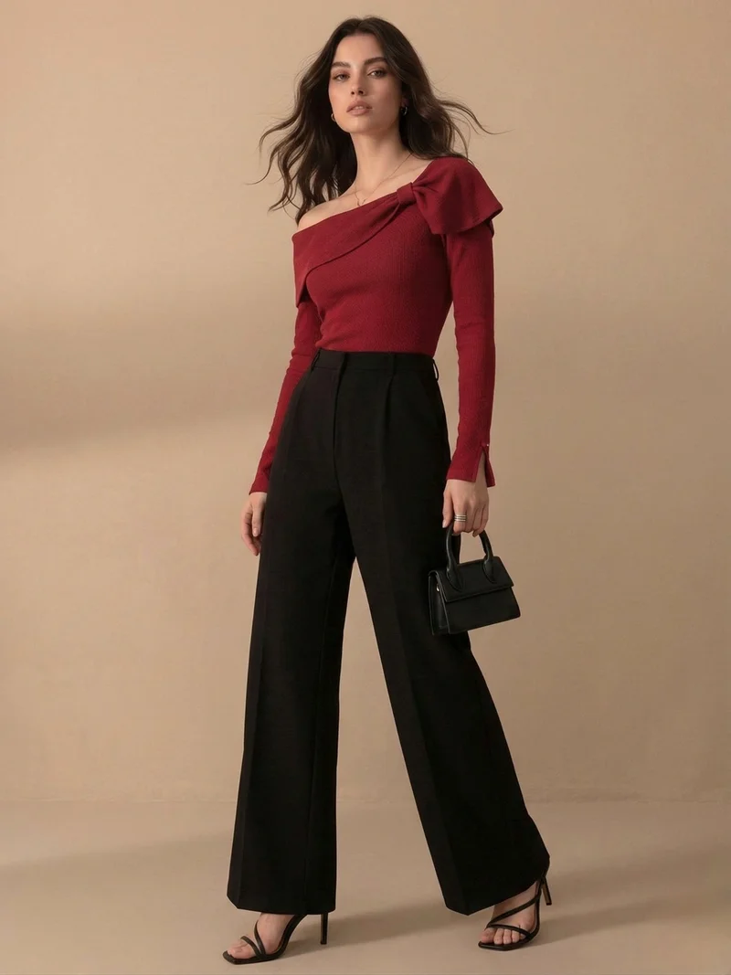 Outzidr  Red Side Bow Top for Women | Best Price UAE