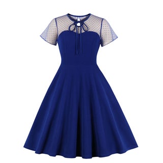 Womens Polka Dot Mesh Splice Puffy Skirt Dress Vintage Style Midi Dress Short Sleeve round Neck mid Waist Elegant Dress Sapphire Blue - pzsku/Z29DF8ED31950E2671CE5Z/45/1746209830/112676bd-39f9-4f62-903c-5ff6c3024139