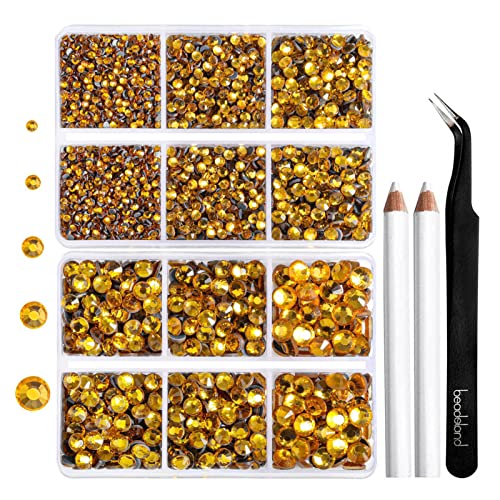 6736pcs Hotfix Rhinestones FlatbackBrown Rhinestones for Crafts Clothes Mixed 5 Sizes Hotfix Crystals with Tweezers and Wax Pencil Kit SS6SS30Topaz