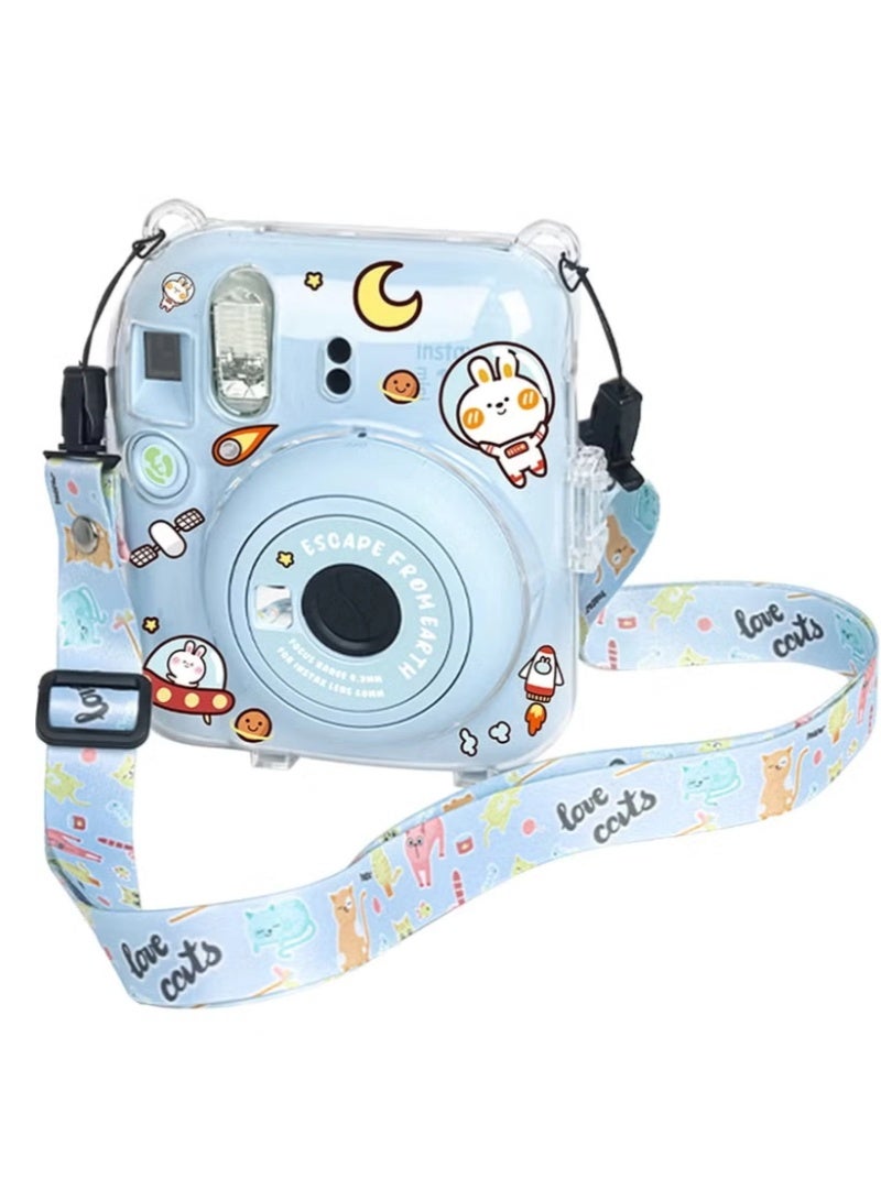inston 7 Pack Clear Camera Case Compatible with Fujifilm Instax Mini 12 Instant Camera, with Adjustable Shoulder Strap, Camera Case Stickers, Two 3-Inch Photo Albums, One Storage Bag, 10 Sheets of Film Border Stickers, Mini 12 Hard Case with Photo Pocket on Back, Blue  - Image 2