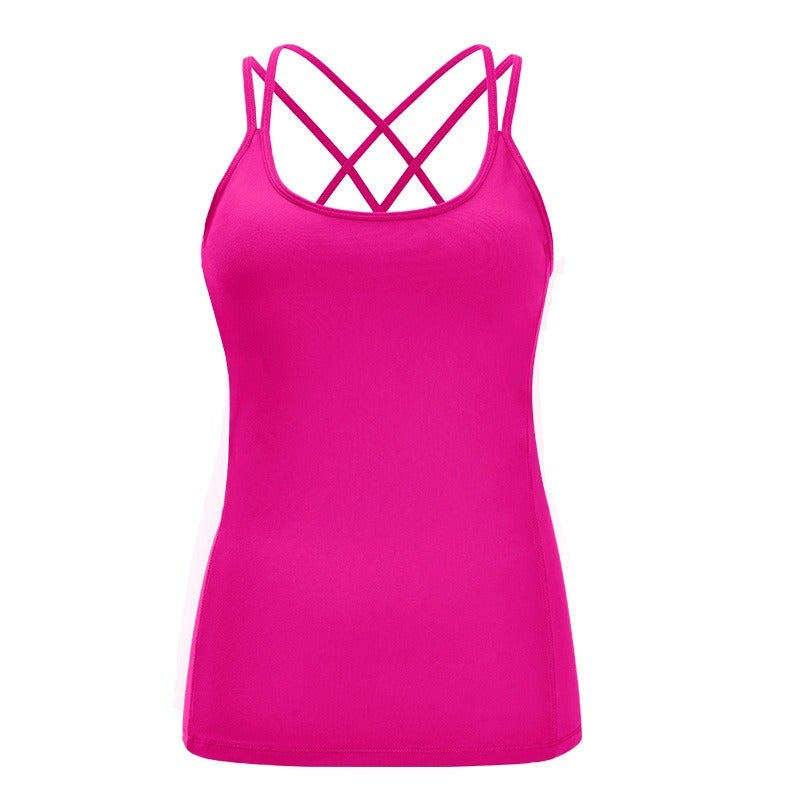 Qi Ta Women's Pilates Yoga Top Cross Back Sports Vest Slim Fit Breathable Workout Tank Top - Image 1