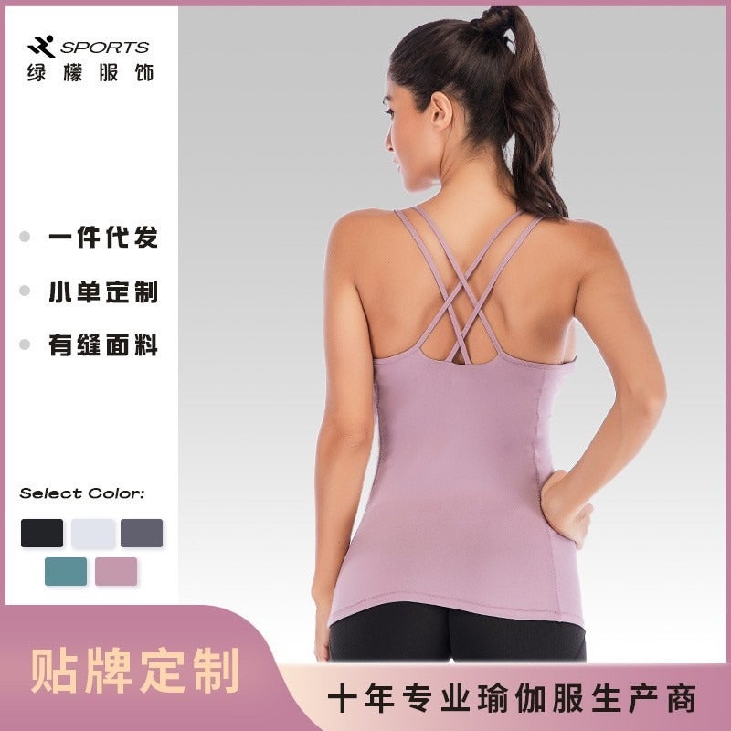 Qi Ta Women's Pilates Yoga Top Cross Back Sports Vest Slim Fit Breathable Workout Tank Top - Image 2
