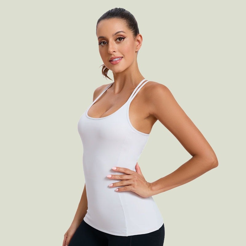 Qi Ta Women's Pilates Yoga Top Cross Back Sports Vest Slim Fit Breathable Workout Tank Top - Image 5