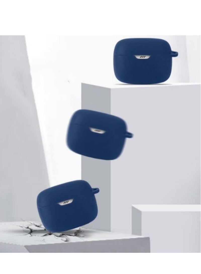 Silicone Carrying Case Compatible with JBL Tune Buds Headphones Portable Scratch Cover with Carabiner (Blue) - Image 4