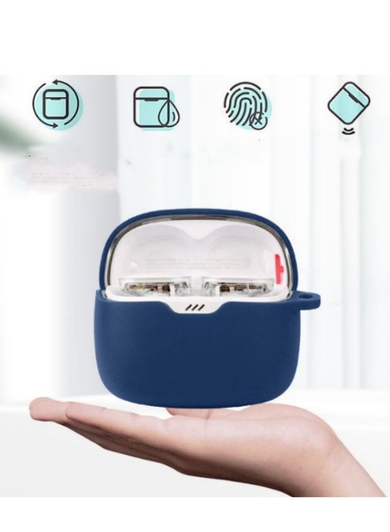 Silicone Carrying Case Compatible with JBL Tune Buds Headphones Portable Scratch Cover with Carabiner (Blue) - Image 3