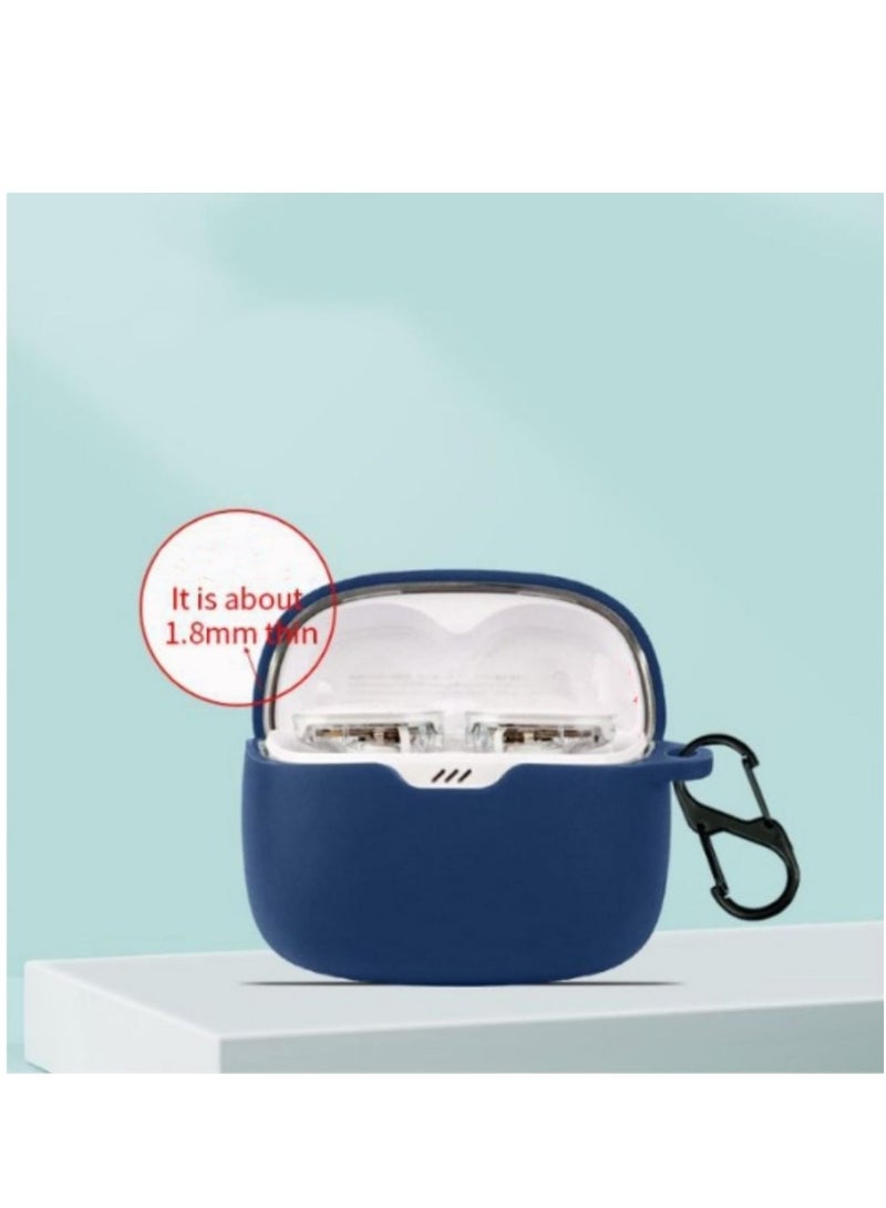Silicone Carrying Case Compatible with JBL Tune Buds Headphones Portable Scratch Cover with Carabiner (Blue) - Image 2