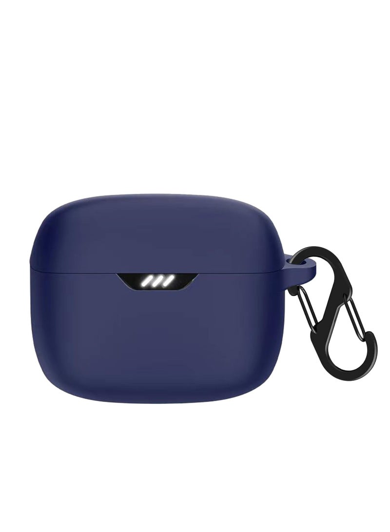 Silicone Carrying Case Compatible with JBL Tune Buds Headphones Portable Scratch Cover with Carabiner (Blue) - Image 1
