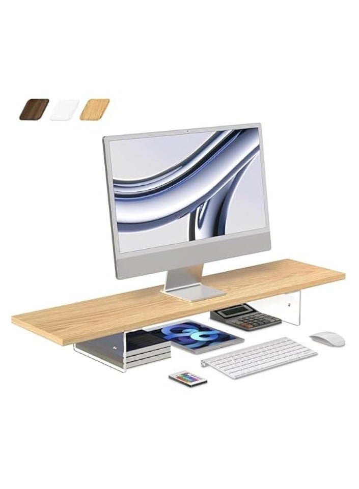 erorex Monitor Stand Riser,60cm Wood & Acrylic Computer Monitor Stand ,Desk Accessories Desktop Organizer Stand for Computer,Laptop,Printer,PC & TV Screen Riser (Log, 80X20cm) - Image 1