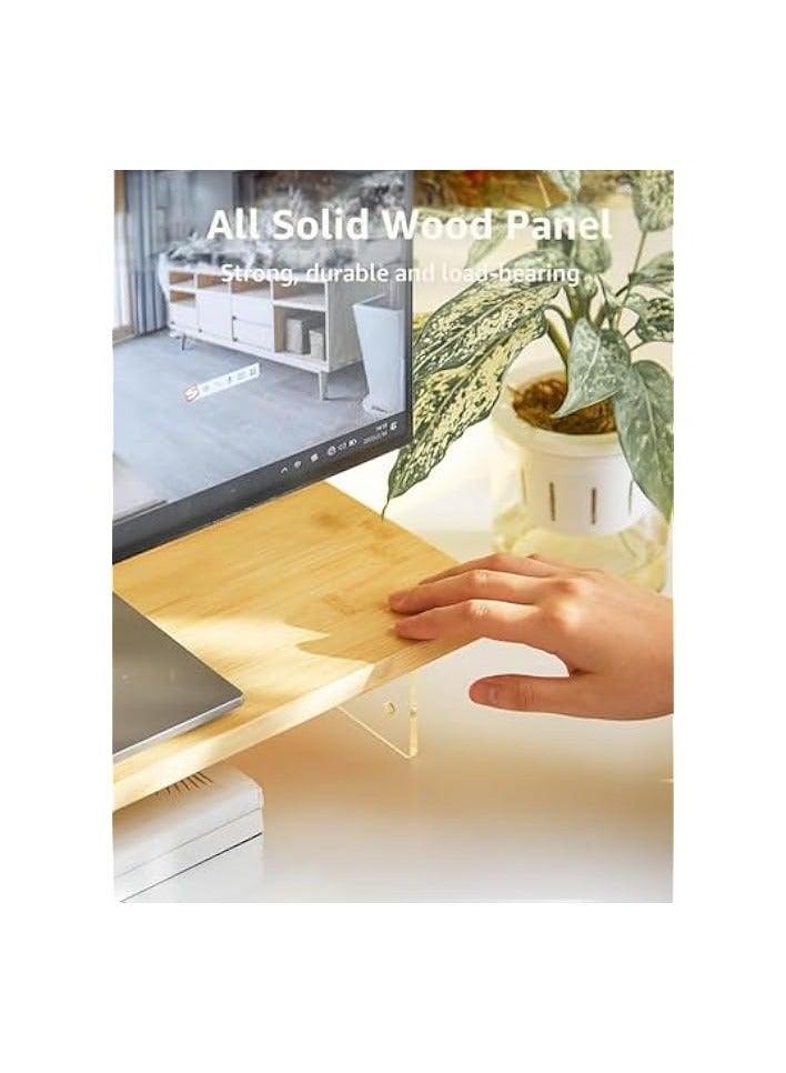 erorex Monitor Stand Riser,60cm Wood & Acrylic Computer Monitor Stand ,Desk Accessories Desktop Organizer Stand for Computer,Laptop,Printer,PC & TV Screen Riser (Log, 80X20cm) - Image 3