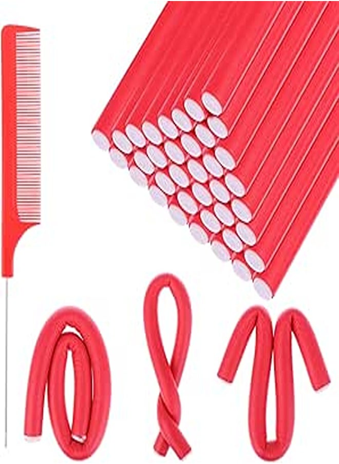 Haishell - Haishell 40 Pieces Curling Rods No Heat Hair Curlers for Long Hair,(9.4x0.4inch) Soft Foam Heatless Hair Rollers Rods with 1 Steel Pintail Comb for Women and Girls Homemade Curly Hair - Image 1