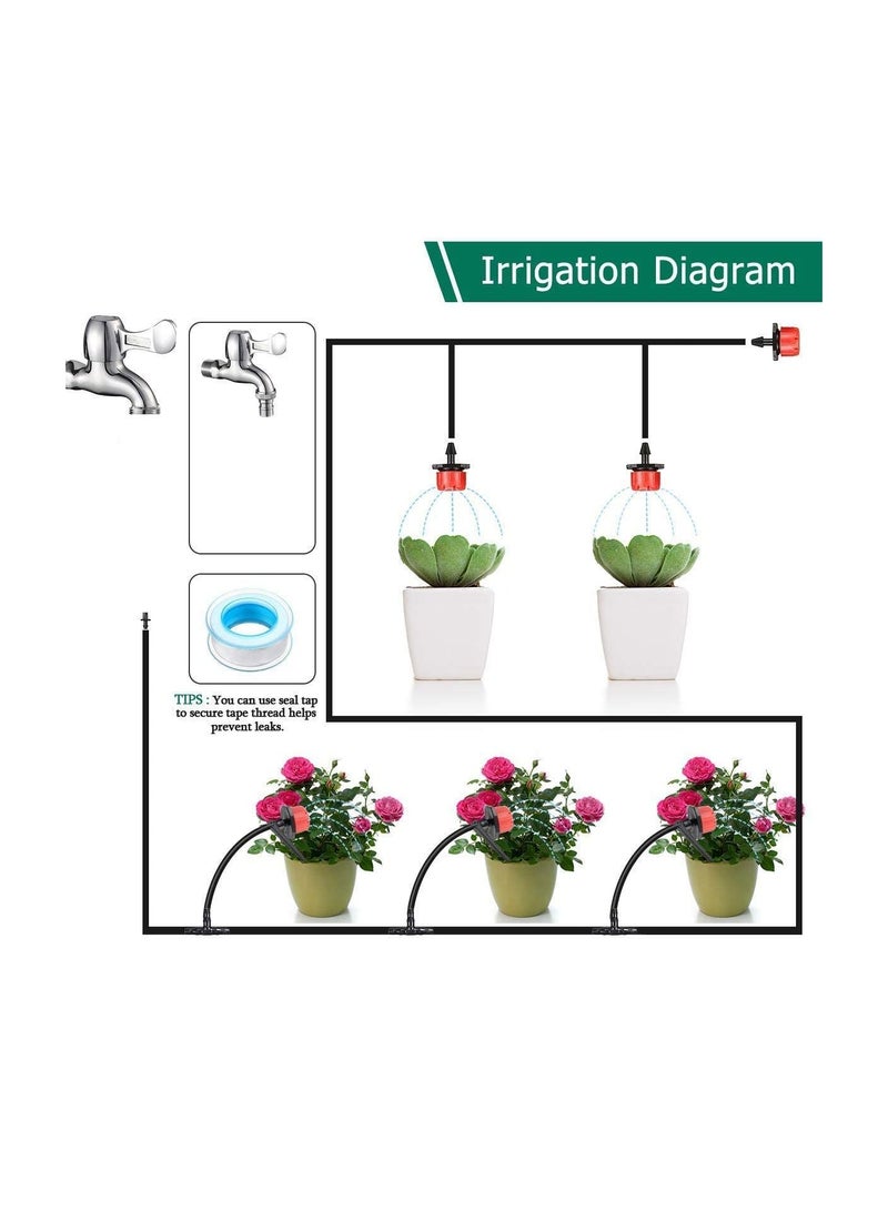 Generic DIY Crafts Drip Irrigation Kit 10mtr Pipe+T/Tee Anti-Clogging Degrees Adjustable Irrigation Sprinklers Heads 1/4 Inch Drip Irrigation Nozzle Emitter Gardens Meadows Emitter/Dripper (40x, Head Kit) - Image 3
