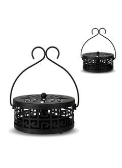 Excefore Coil Holder with Handle, 2 Pcs Retro Portable Mosquito Coil Holder Incense Coil Burner, Iron Coil Holder with Handle Round Fireproof Incense Holder, for Indoor and Outdoor Camping (Black)  - Image 1