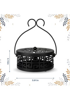 Excefore Coil Holder with Handle, 2 Pcs Retro Portable Mosquito Coil Holder Incense Coil Burner, Iron Coil Holder with Handle Round Fireproof Incense Holder, for Indoor and Outdoor Camping (Black)  - Image 2