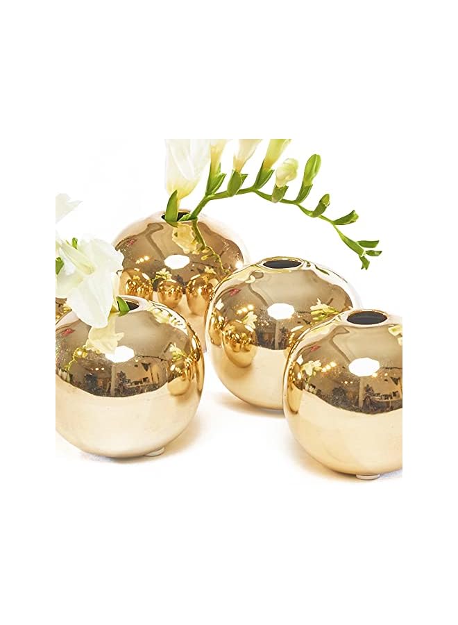 The Bros مجموعة من 6 مزهريات جوجو الصغيرة بقطر 3 بوصات، مزهرية زهور سيراميكية دائرية، مزهرية زهور حديثة زخرفية لتزيين المنزل، مركز طاولة غرفة المعيشة والفعاليات، مزهرية براعم لطيفة (ذهبي) - Image 2
