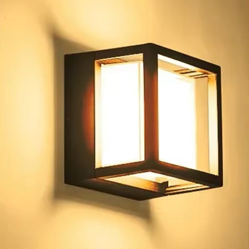 fizzytech مصباح حائط خارجي LED مقاوم للماء IP65 6W - مصباح حائط حديث من الألمنيوم للحديقة، الشرفة، الفناء - إضاءة خارجية زخرفية أنيقة (مربع/أبيض دافئ) - Image 1