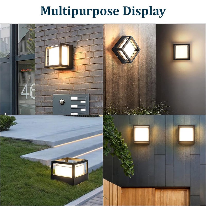 fizzytech مصباح حائط خارجي LED مقاوم للماء IP65 6W - مصباح حائط حديث من الألمنيوم للحديقة، الشرفة، الفناء - إضاءة خارجية زخرفية أنيقة (مربع/أبيض دافئ) - Image 5