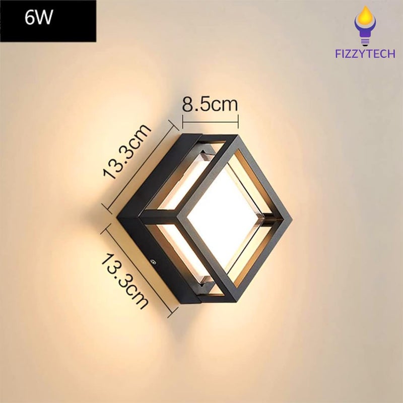 fizzytech مصباح حائط خارجي LED مقاوم للماء IP65 6W - مصباح حائط حديث من الألمنيوم للحديقة، الشرفة، الفناء - إضاءة خارجية زخرفية أنيقة (مربع/أبيض دافئ) - Image 2
