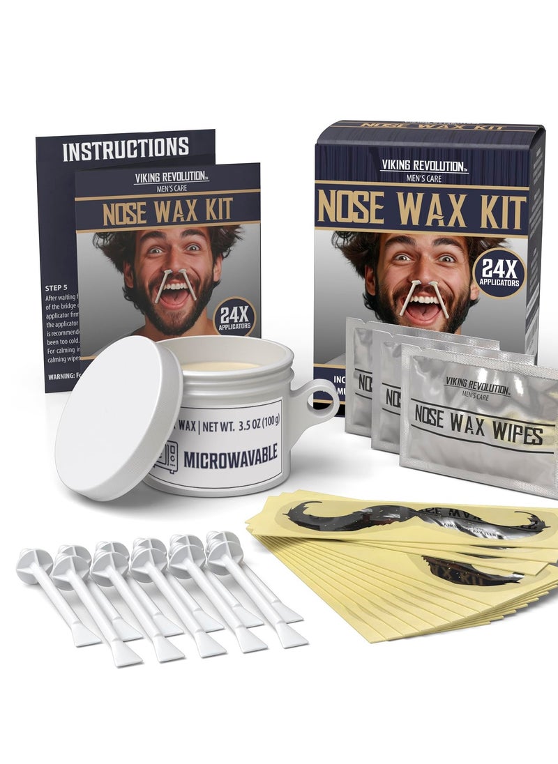 Viking Revolution Viking Revolution Nose Hair Waxing Kit for Men - Quick Nose Wax Kit Men with 24 Nose Wax Sticks - Nose Hair Wax Kit Includes Mustache Sticker Guard and Post-Wax Calming Wipes with Aloe Vera (3.5 oz)  - Image 1