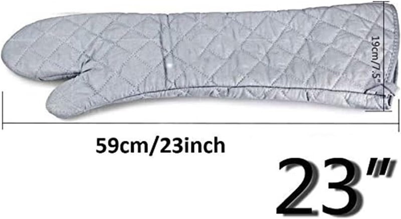Linwnil Extra Long Oven Mitts Heat Resistant Cotton Lining Oven Thick Gloves Kitchen Food Service Mittens for Pot Holders Cooking Baking BBQ (24 Inch Silver -1pair) - Image 3