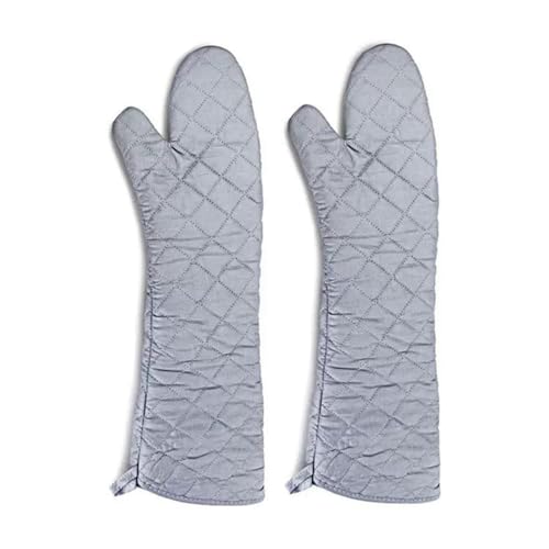 Linwnil Extra Long Oven Mitts Heat Resistant Cotton Lining Oven Thick Gloves Kitchen Food Service Mittens for Pot Holders Cooking Baking BBQ (24 Inch Silver -1pair) - Image 2