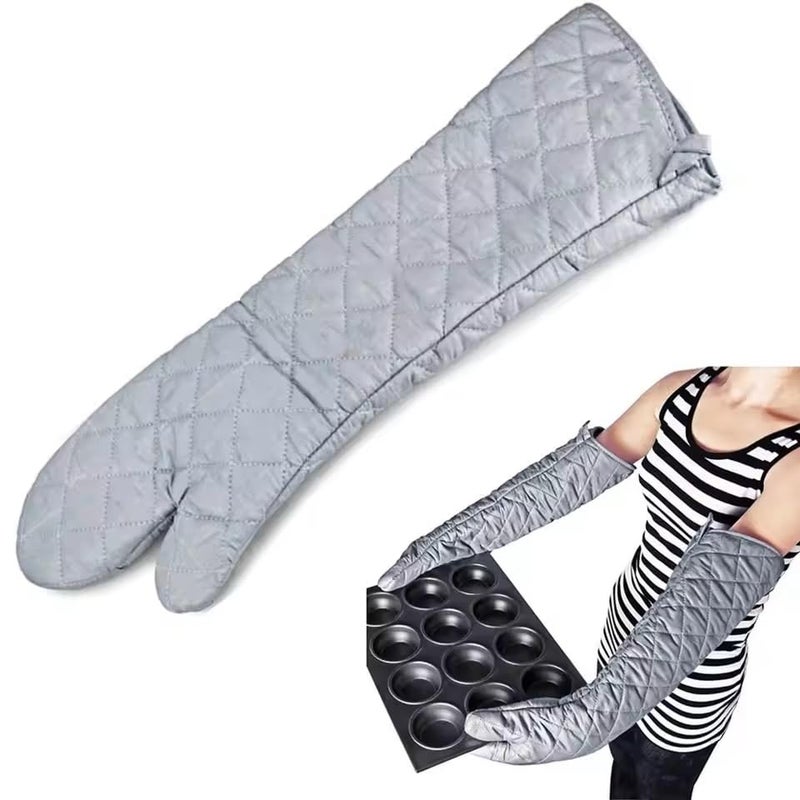 Linwnil Extra Long Oven Mitts Heat Resistant Cotton Lining Oven Thick Gloves Kitchen Food Service Mittens for Pot Holders Cooking Baking BBQ (24 Inch Silver -1pair) - Image 4