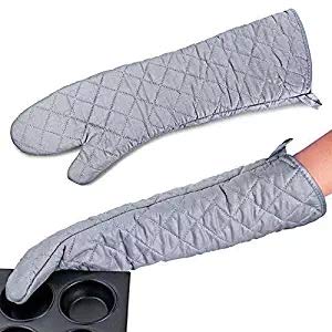 Linwnil Extra Long Oven Mitts Heat Resistant Cotton Lining Oven Thick Gloves Kitchen Food Service Mittens for Pot Holders Cooking Baking BBQ (24 Inch Silver -1pair) - Image 5