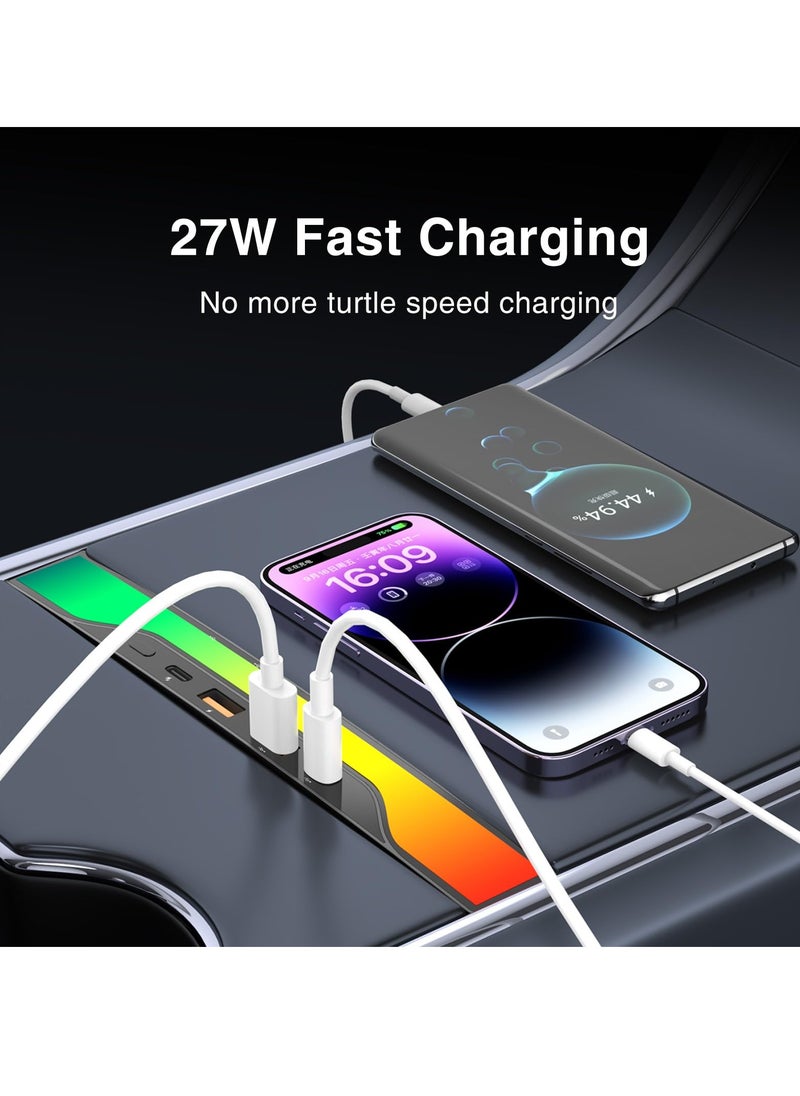 Excefore - Docking Station for Tesla, RGB Light USB Hub with Model 3 Model Y, Car USB Charger Multi Port Interior Ambient Lighting Accessories Fit for Tesla Center Console Docking Station (Colorful) - Image 1