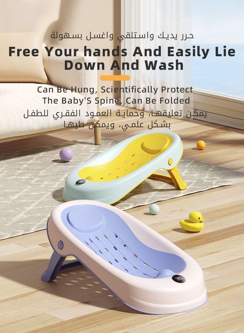 هوكور كرسي حمام الطفل 8 جهاز كمبيوتر شخصي ، مهد نظيف ، دعم حمام الرضع مع استشعار درجة الحرارة + كأس شامبو غسيل الشعر + فرشاة + 2 بطة + 3 كرات المحيط للمولدين الجدد إلى استخدام الطفل الصغير في الحوض أو حوض الاستحمام ، حر يديك - Image 2