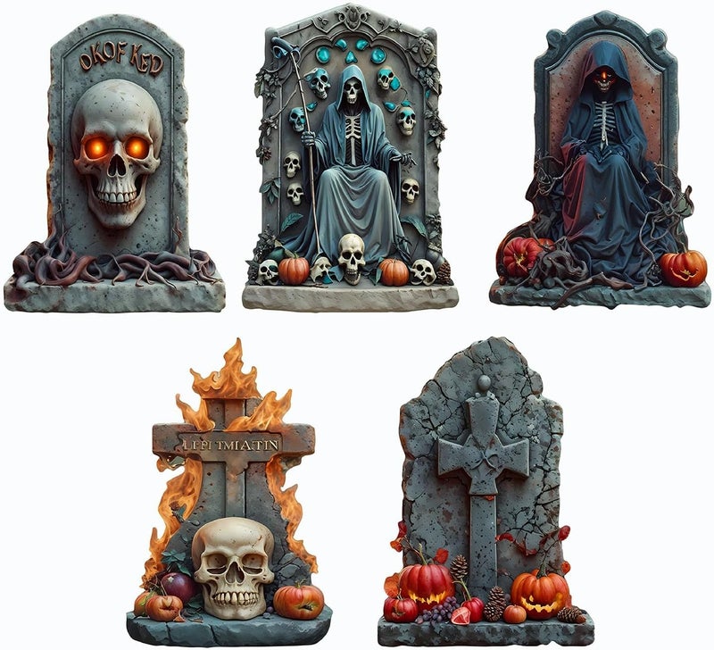 BoGlowHaven 23" Large Tombstones for Graves Halloween (5-Pack) - Outdoor Waterproof Graveyard Decor with Fiberglass Stakes Halloween Tombstones Outdoor Yard Signs - Image 1