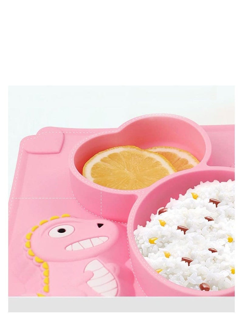 Toddler Baby Plates Silicone Divided Cartoon, Silicone Toddlers Divided Placemat for Kids, Non-Slip Baby Feeding Weaning Plate, Dishwasher & Microwave Safe(Dinosaur Pink) - Image 3