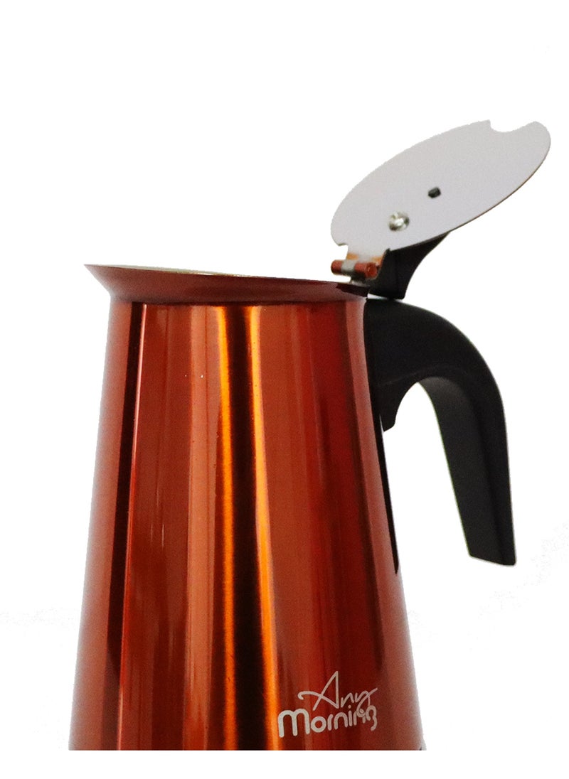 Any Morning Stovetop Espresso Coffee Maker 300ml, Stainless Steel Induction Moka Pot Compatible with All Hob Types, Italian Coffee Maker, Percolator Coffee Pot 6 Cups, 10 oz, Copper - FE001-6  - Image 3