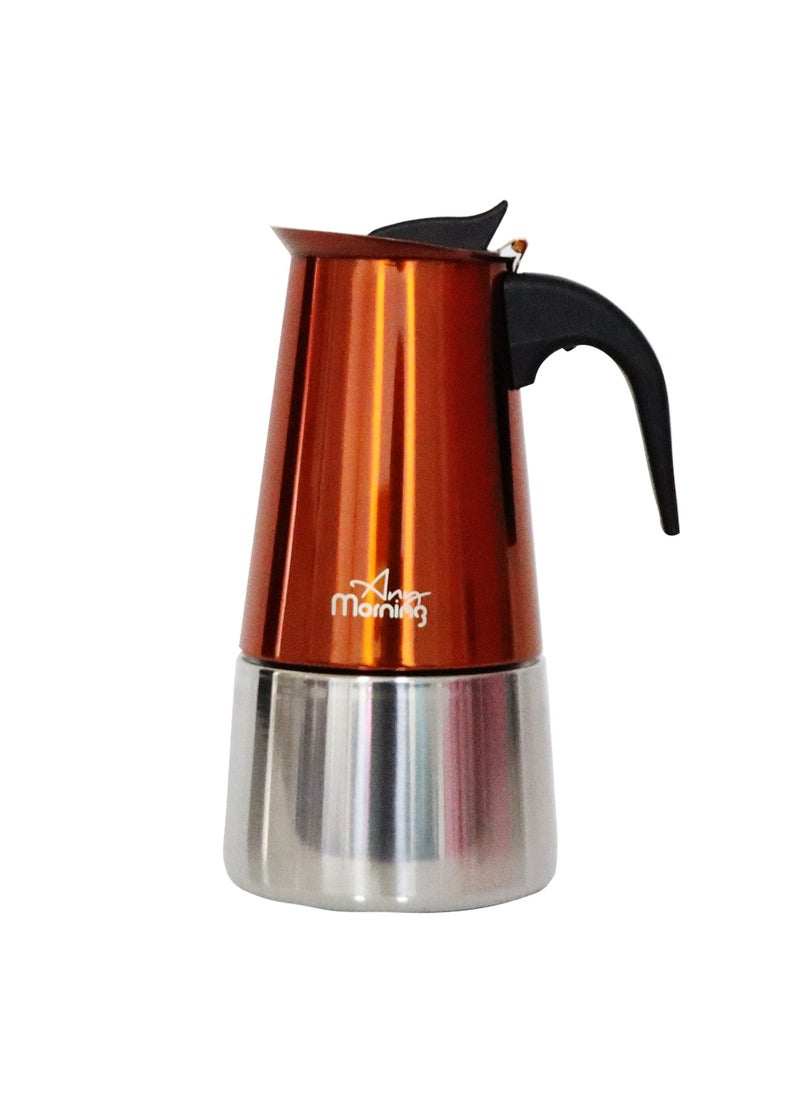 Any Morning Stovetop Espresso Coffee Maker 300ml, Stainless Steel Induction Moka Pot Compatible with All Hob Types, Italian Coffee Maker, Percolator Coffee Pot 6 Cups, 10 oz, Copper - FE001-6  - Image 2