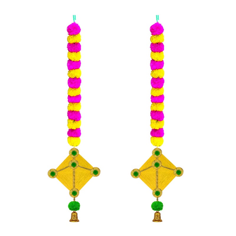 iHandikart iHandikart Marigold Garland Artificial with Kite in The Bottom Used for Diwali DecorationHome Decoration Size 45x25 Inches Colour Yellow Pink Pack of 2 315072K  - Image 1