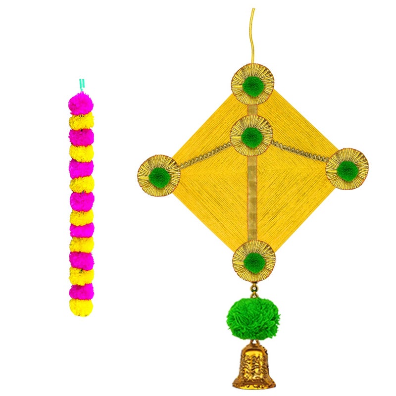 iHandikart iHandikart Marigold Garland Artificial with Kite in The Bottom Used for Diwali DecorationHome Decoration Size 45x25 Inches Colour Yellow Pink Pack of 2 315072K  - Image 2