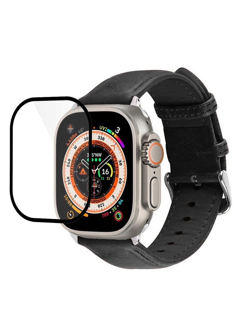 CATANES 2 Packs For Apple Watch Band 49mm Leather Band Buckle Strap Wristband and 3D Screen Protector Dark Grey  - Image 3