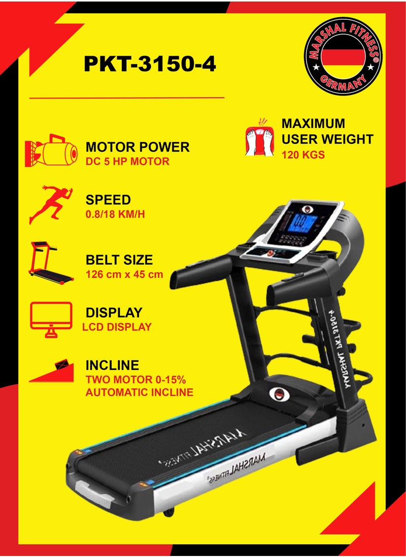 Marshal Fitness - PKT-3150-4 Low Noise 5 HP DC Motor Foldable LCD Display Automatic Incline Treadmill With Massager For Home Use - Image 1