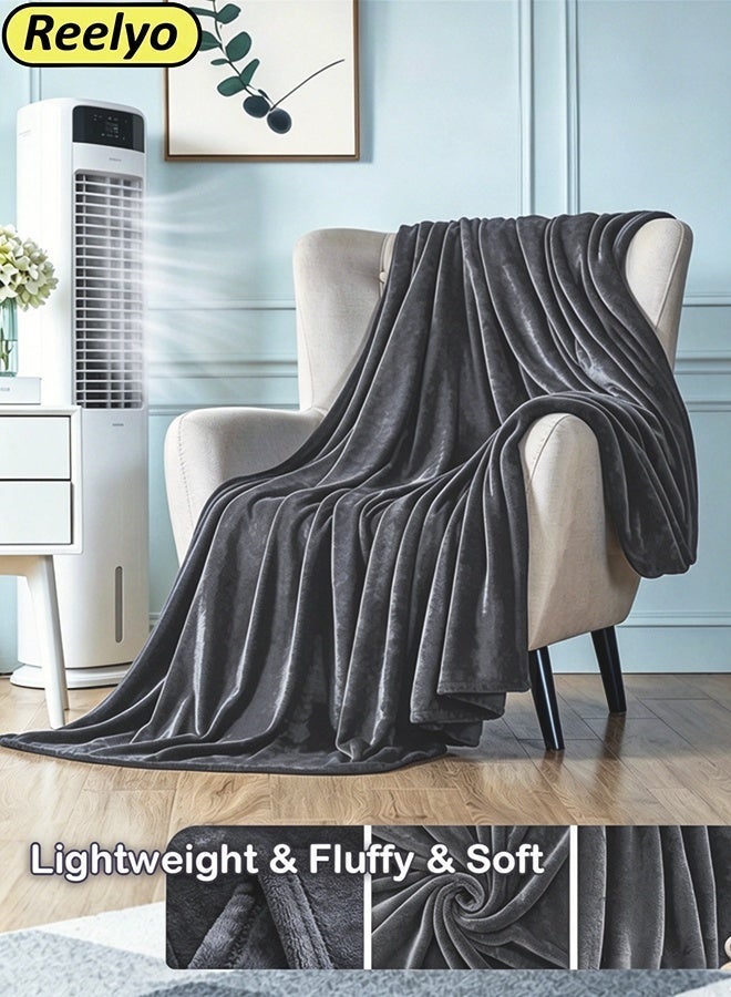 Reelyo Flannel Fleece Living Coral Blanket Weightless Sheet Blankets Silky Wool Blanket Ac Blanket Double Bed Blanket Throw Super Soft Lightweight Bed Blanket Plush Fuzzy Cozy Luxury Microfiber Throw Blanket Super Cozy And Comfy For All Seasons Velvet Blanket Blanket Soft Korean King Size Single & Double For Bed, Sofa, Couch, Travel, Camping 200cm(L) Dark Grey - Image 1